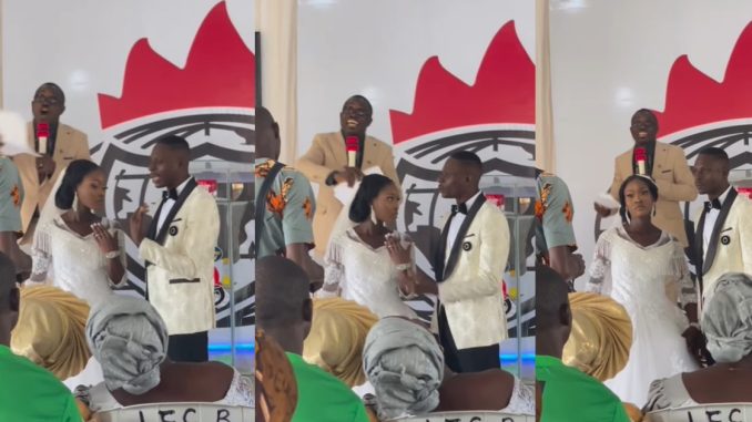 Drama as bride forces her husband to show off his ring at their church wedding (WATCH)
