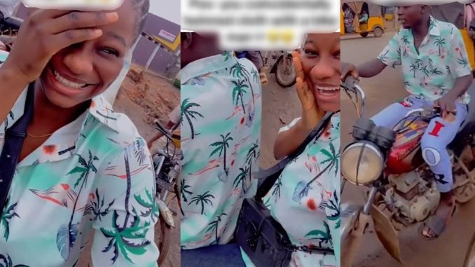 Hilarious moment lady wore matching clothes with her bike man (Video)