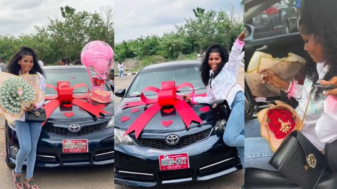 Adorable moment EKSU graduate receives a car as sign-out gift from boyfriend goes viral (WATCH)