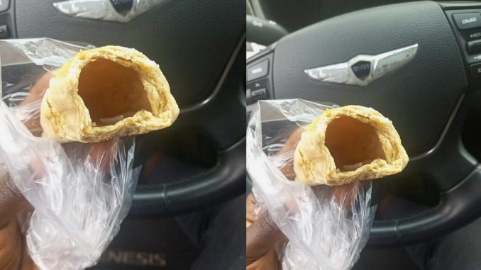 "A hole inside my pie" – Lady shares a picture of the pie with no filling that she purchased in public