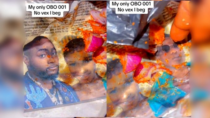Man puts pepper and onions in Wizkid's face, begs Davido when he sees their images in his suya paper wrap (VIDEO)