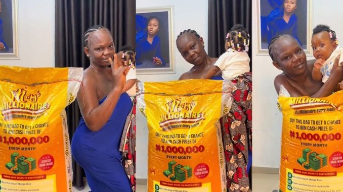 Nigerian Lady Captivates Netizens as she Organizes Photoshoot With Bag Of Rice Due To Its Soaring Prices (WATCH)