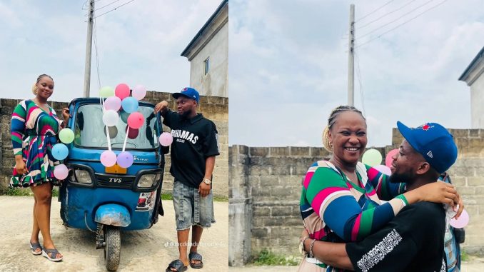Nigerian Man Surprises His Girlfriend With Secondhand Tricycle As Token Of Appreciation