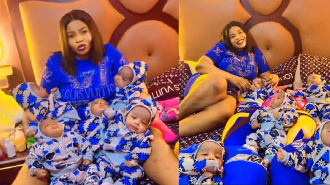 Nigerian Woman Overwhelmed With Joy As She Celebrates Quintuplet Birth After Nine-Year Wait (WATCH)