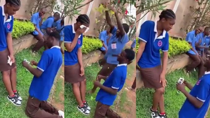Touching Moment Secondary School Student Surprise Proposal To His Girlfriend Goes Viral (WATCH)