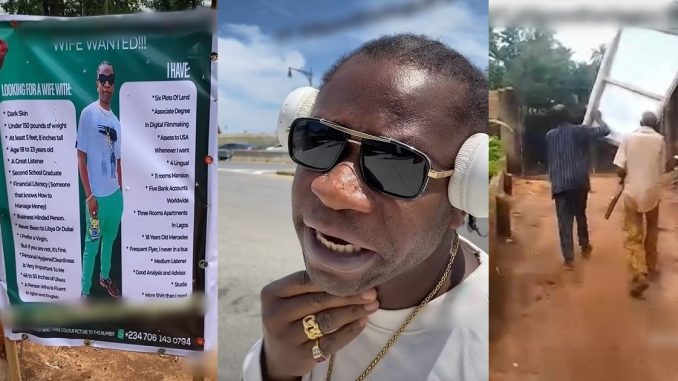 "Umunna don’t ever disrespect me again" – Speedy Darlington roars at his village people for dismantling the signboard he set up to announce his search for a wife (VIDEO)