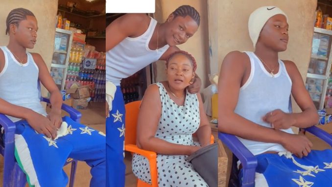 "Baba use shamǝ cover the hair" – Lady shares her mum's reaction after her younger brother braided his hair (WATCH)