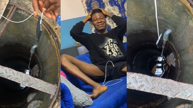 "Challenge gone wr0ng!" – Nigerian man cr!es bitterly after los!ng his phone inside the well during a challenge (WATCH)