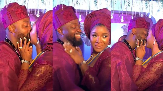 "Single people never rest this year" - Enchanting moment a Nigerian groom got carried away while k!ssing his bride at their wedding (WATCH)