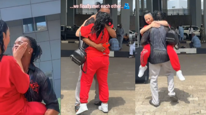 Caucasian Lady Finally Meets Her Nigerian Partner After 7 Months of Video-Calling (VIDEO)