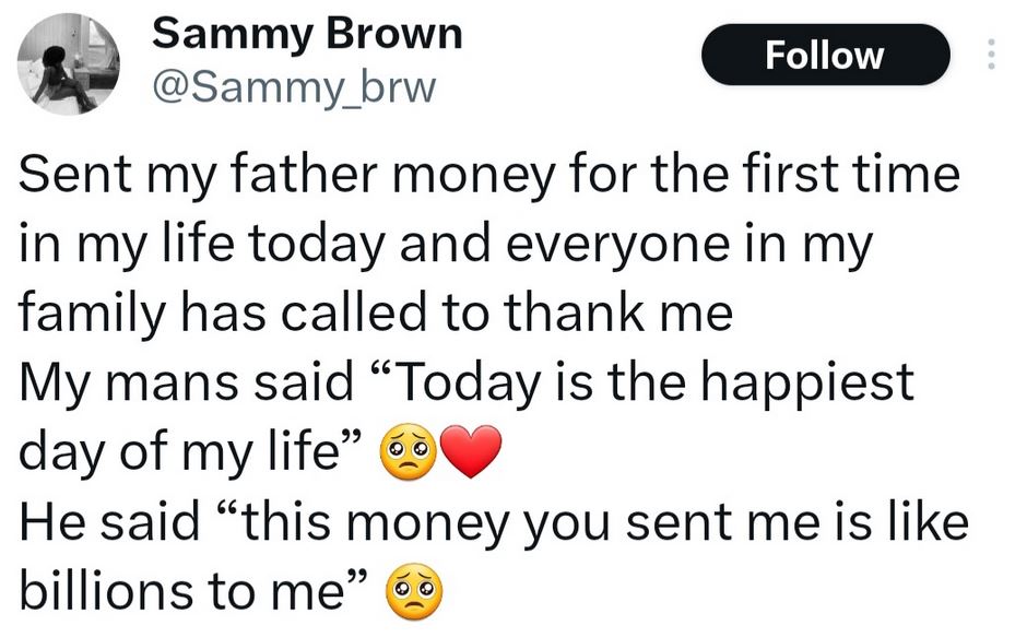 Lady shares father's reaction after gifting him money for the first time