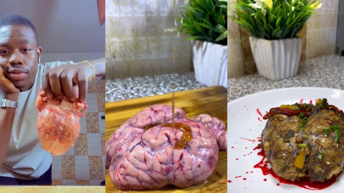 Moment Husband Prepares Cow Brain For His Pregnant Wife To Satisfy Her Cravings (VIDEO)