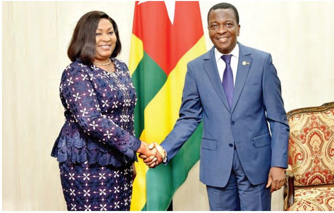 L-R: Speaker of the ECOWAS Parliament, Rt. Hon. Memounatou Ibrahima,  during a courtesy visit  to the Speaker of the Togolese National Assembly, Sevon-Tepe Kodjo Adedze, in Lome, Togo on the sidelines of the Third Extraordinary  session of the ECOWAS Parliament 2024