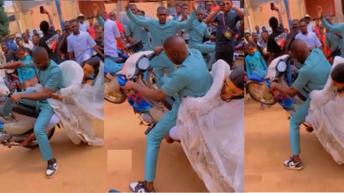 "This is what they mean by 'you are driving me crazy" – A man and his bride's bike dance trends