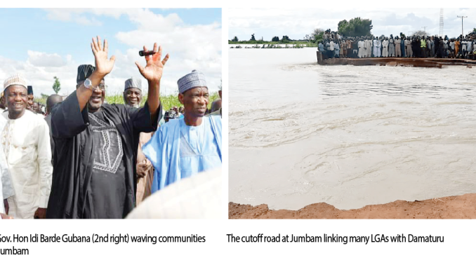 Yobe Deputy Governor Assesses Road Washed Away By Flood