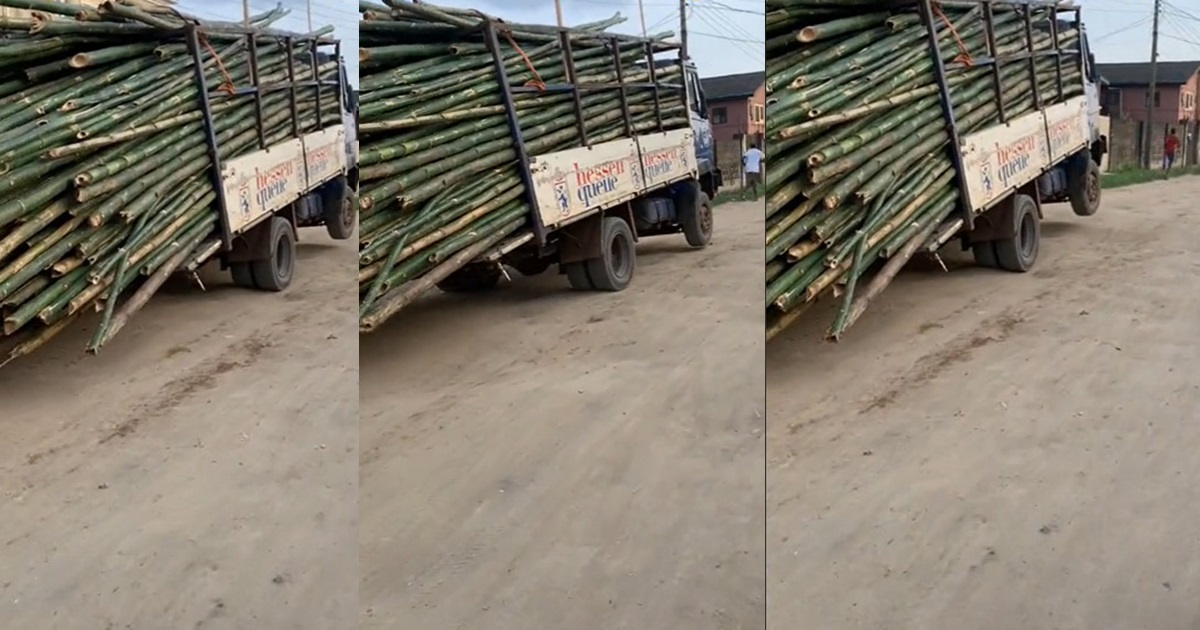 Passersby Flee As Overloaded Truck With Bamboo Poles Jiggles On The Street (WATCH)