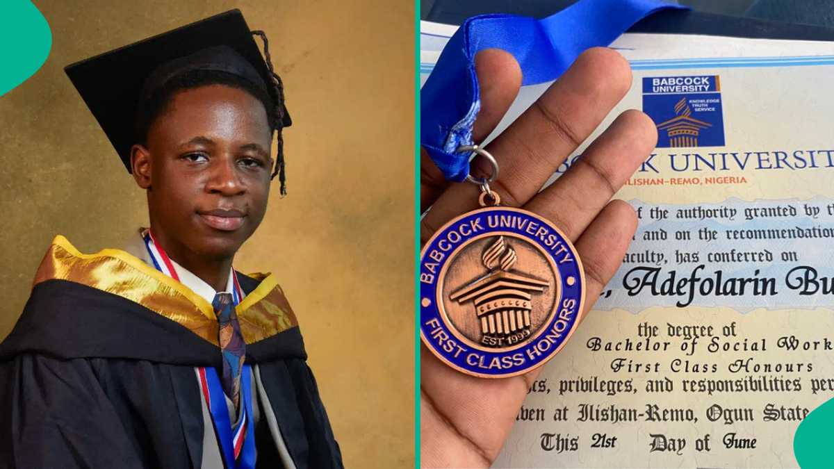 Babcock University Graduate Bags First Class, Proudly Shows Off Certificate and Medal