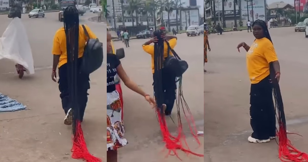 "Attachment nor cost for your side?" – Nigerian Lady's Extra-Long Braids Cause a Stir on the Streets of Benin City (VIDEO)