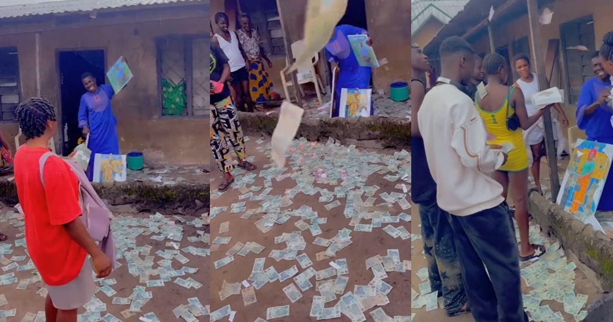 "na broom I go use park that money" – Siblings sprays their mum ₦20 as she celebrates her birthday (VIDEO)