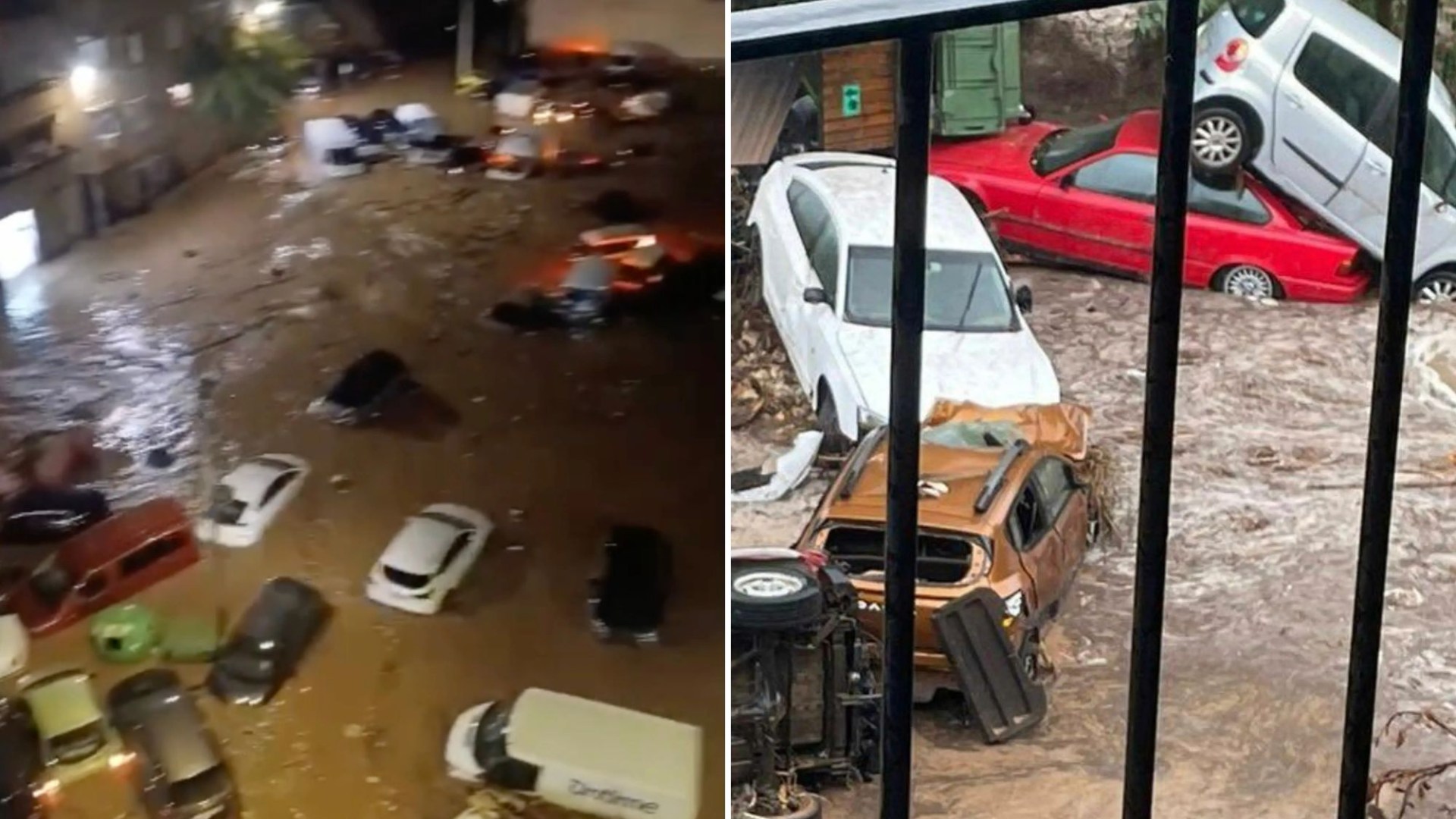 Shocking moment cars are swept away & roads are turned into rivers as flash floods leave several missing in Spain