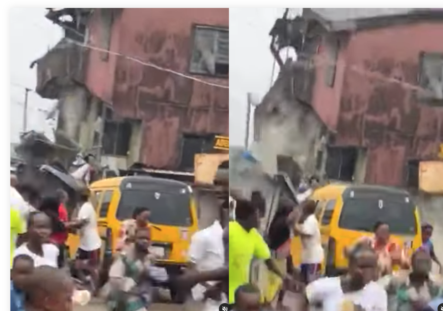 Watch terrifying moment a two-storey building collapsed in Lagos state