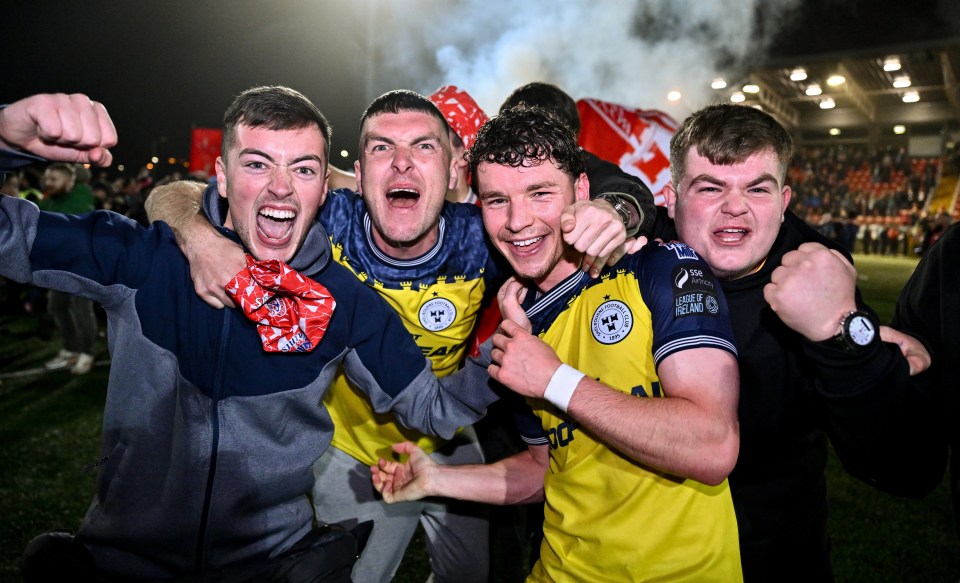 Former Dundee United ace Ali Coote (middle right) with joyful fans after they invaded the pitch at full-time