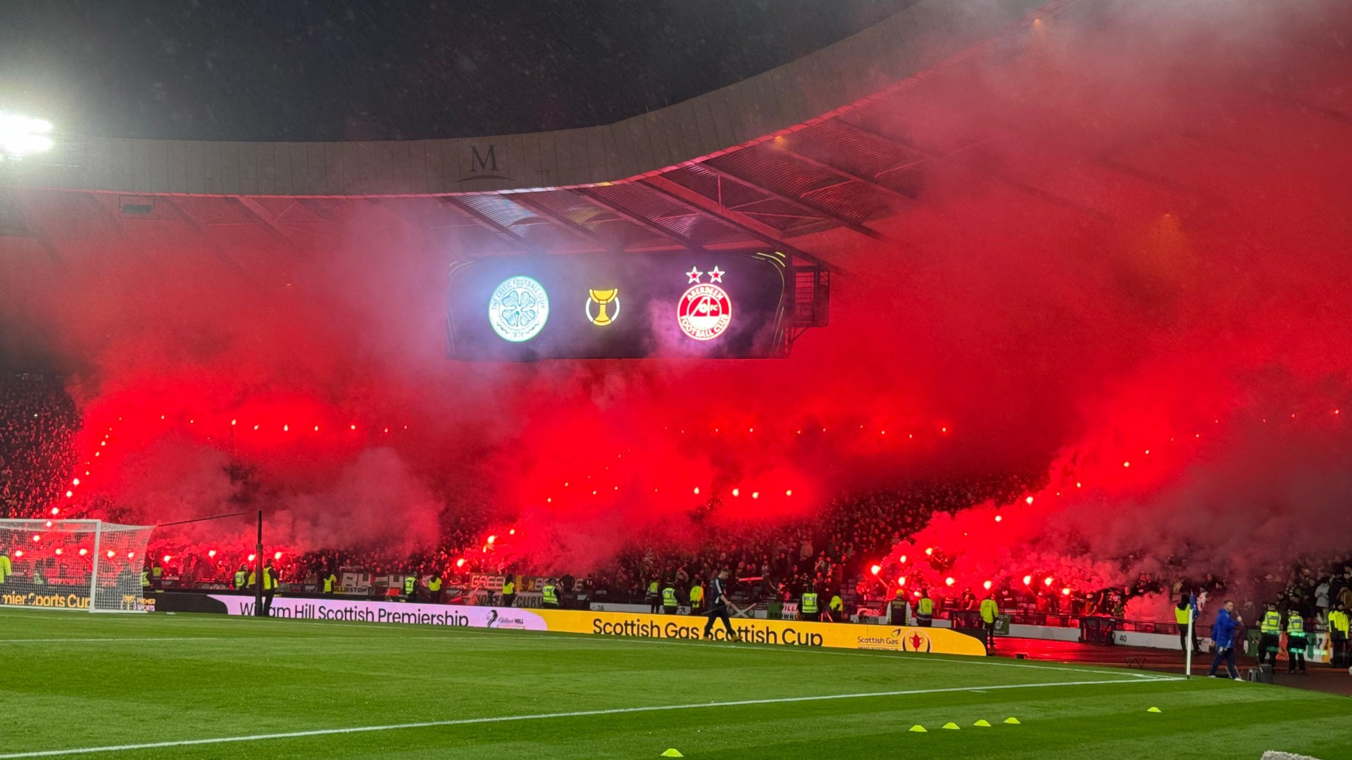 Celtic v Aberdeen kick-off DELAYED after massive pyro display