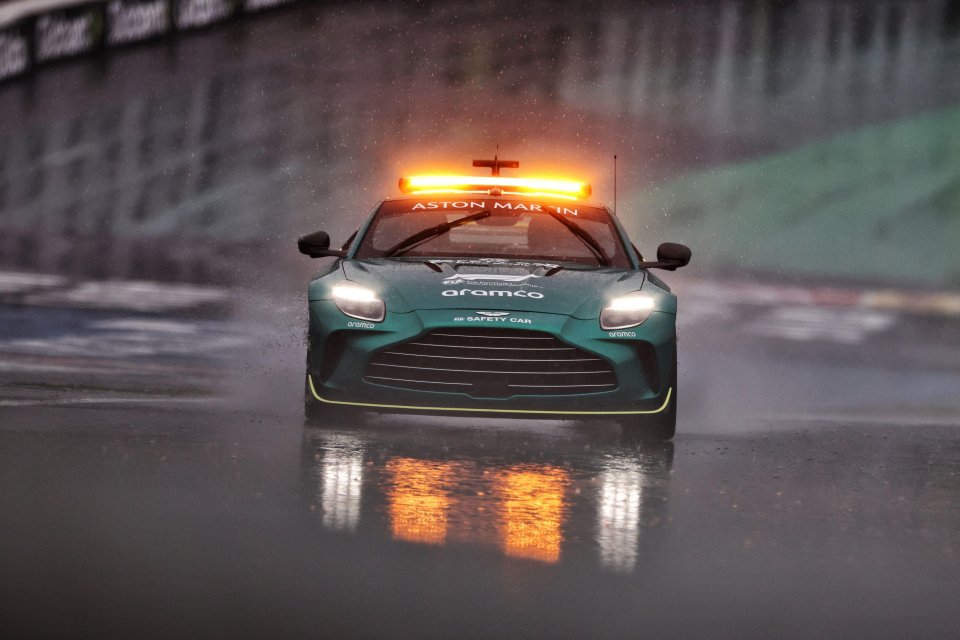 Pools of water formed on the track at the Autodromo Jose Carlos Pace