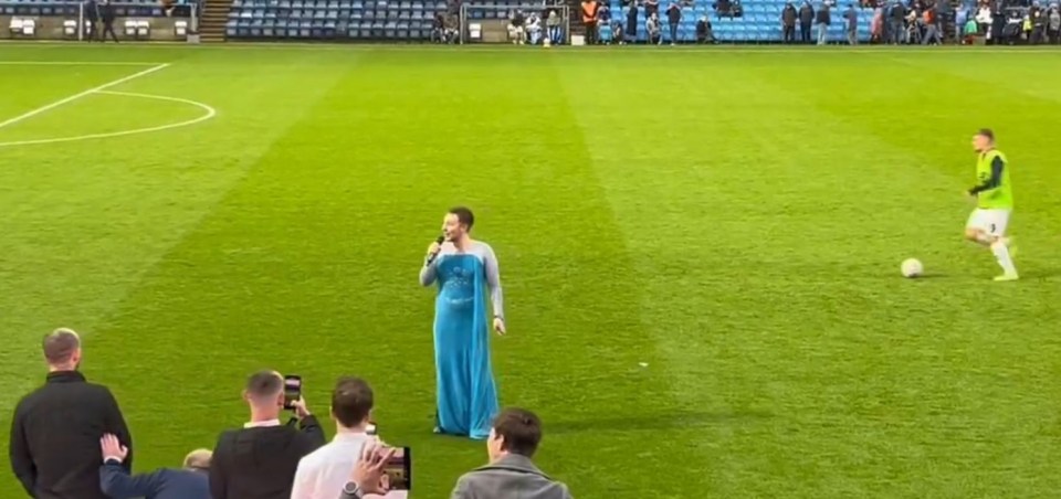 The brave supporter sang Let It Go in front of the crowd as part of his stag do