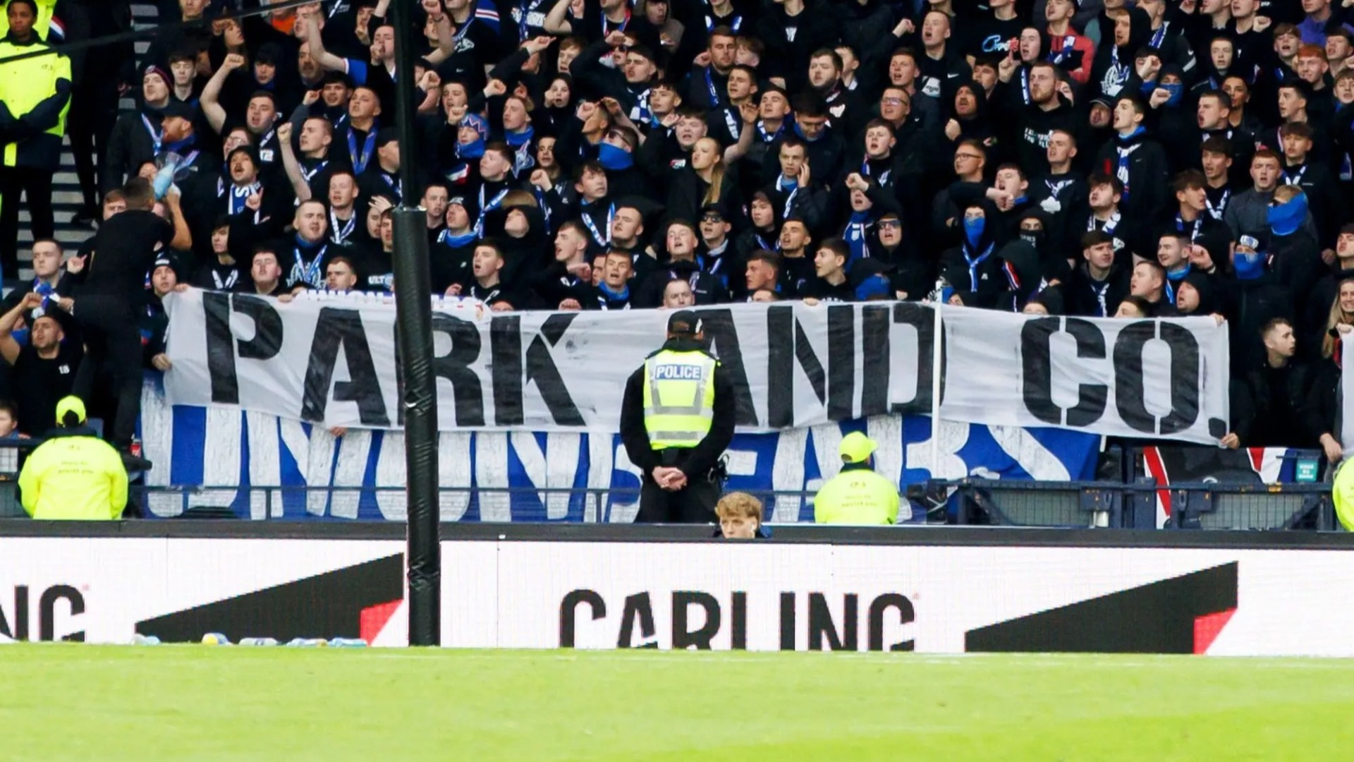 Rangers fans unveil another SCATHING banner aimed at club's board during League Cup semi-final clash with Motherwell