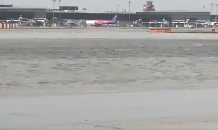 The airport was left underwater following flash flooding