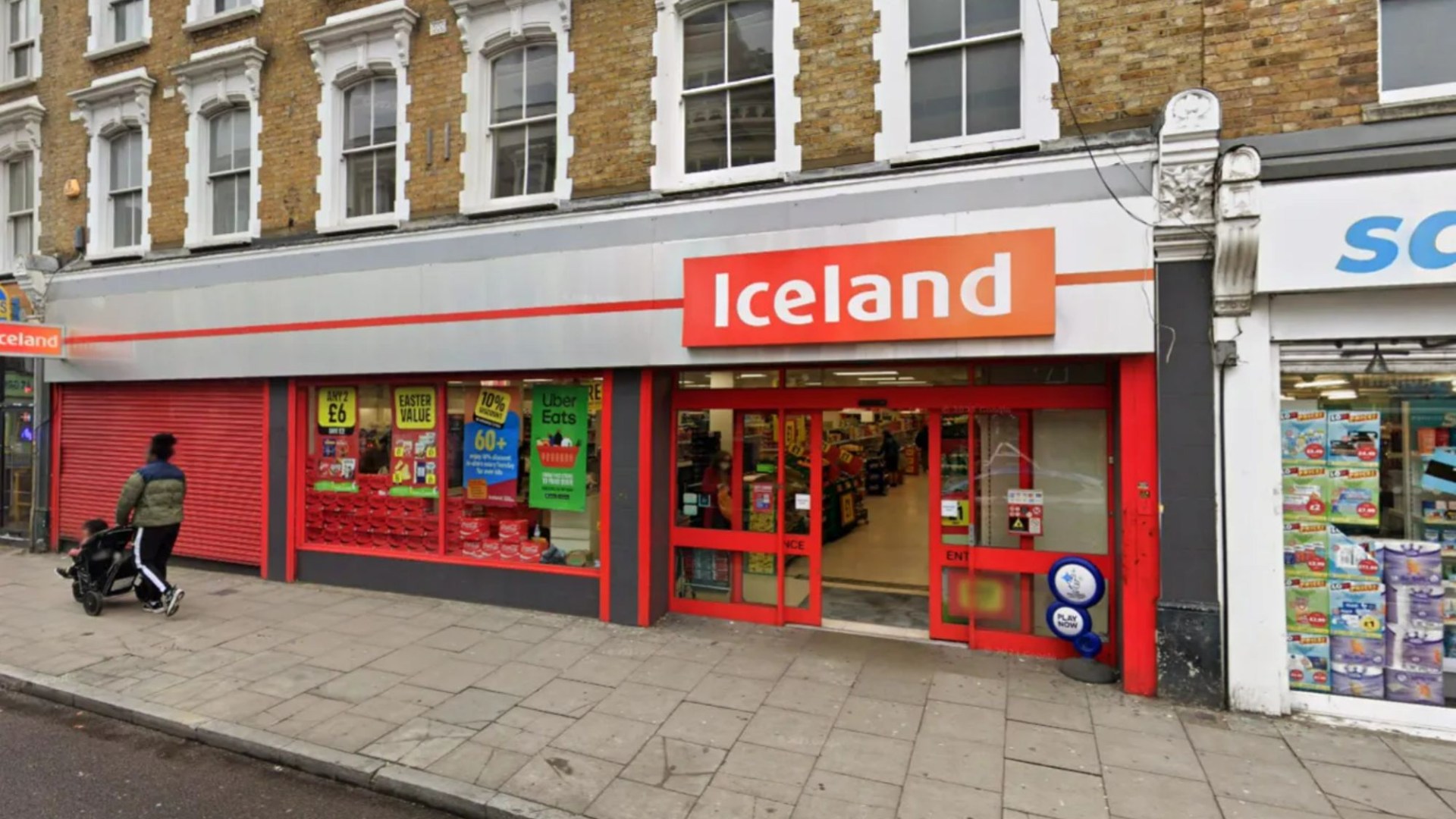 Bizarre moment Iceland security guard snares shoplifter by locking her in as pyjama-clad pal bangs on glass outside