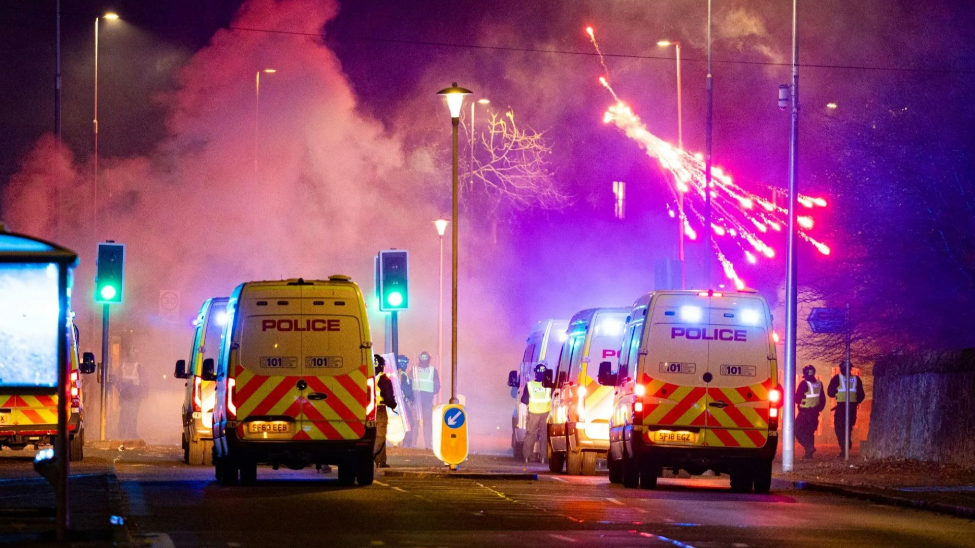 Police hunt rampaging firework gangs in Glasgow & Edinburgh who pelted cars with rockets & launched bricks at cops