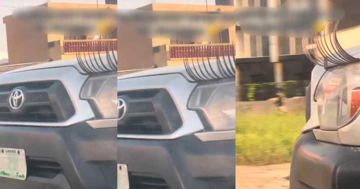 "car don first me fix lashes" – Motorist's Jaw Drops as Car in Lagos Rocks Eyelash Extension on Headlight (WATCH)