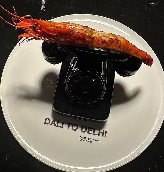 One of the most unusual looking dishes was a denia red prawn served on a telephone - a play on the 'Lobster Telephone' object created by Salvador Dali