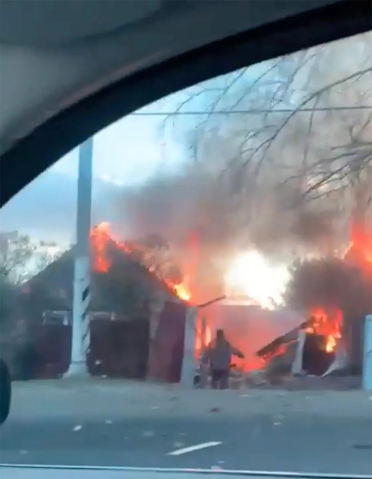 Two homes caught fire after being hit with drone debris