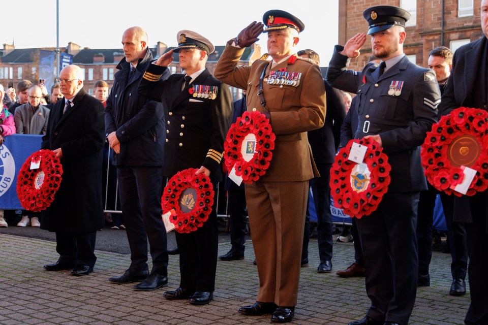 Rangers interim chairman John Gilligan, manager Philippe Clement, members of armed forces, and Hearts CEO Andrew McKinlay were among those laying wreaths outside Ibrox