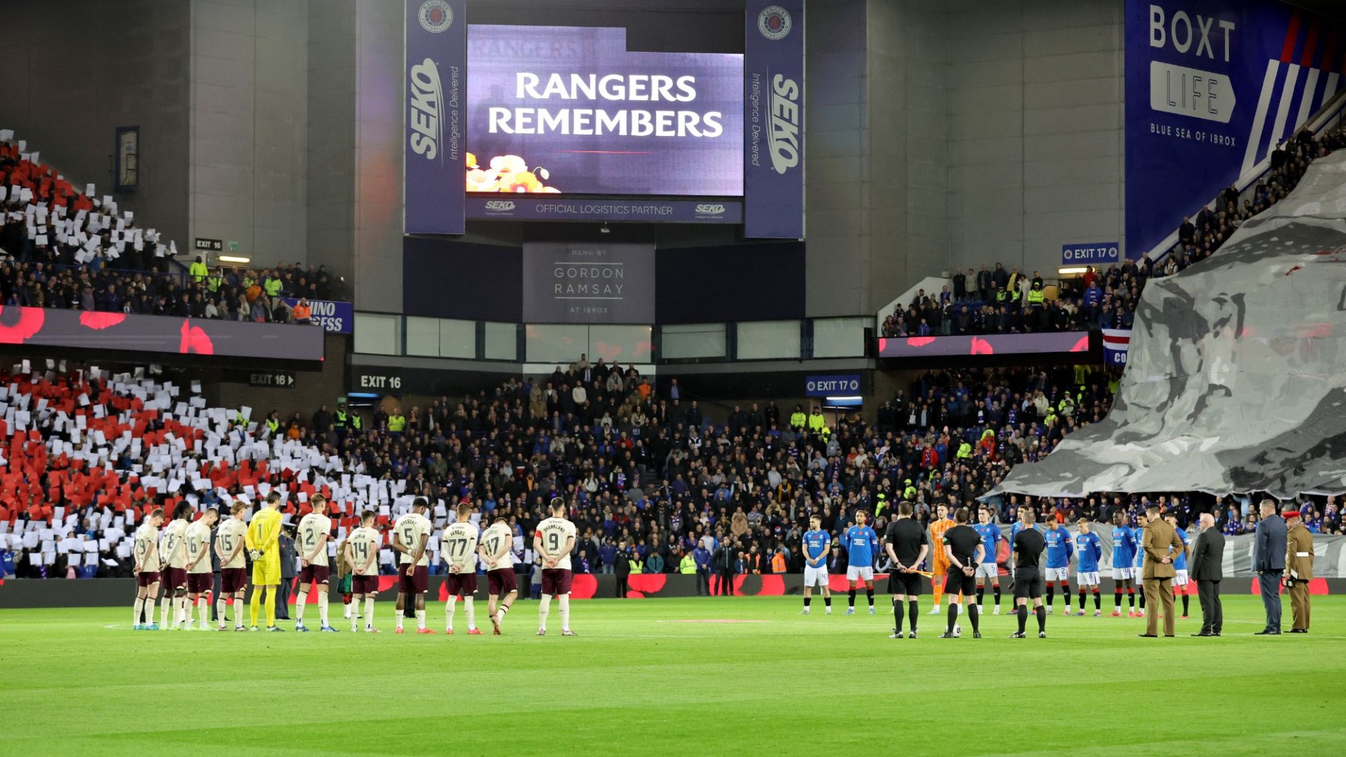 Moment Rangers fans unveil TWO huge Remembrance displays at Ibrox before Hearts match