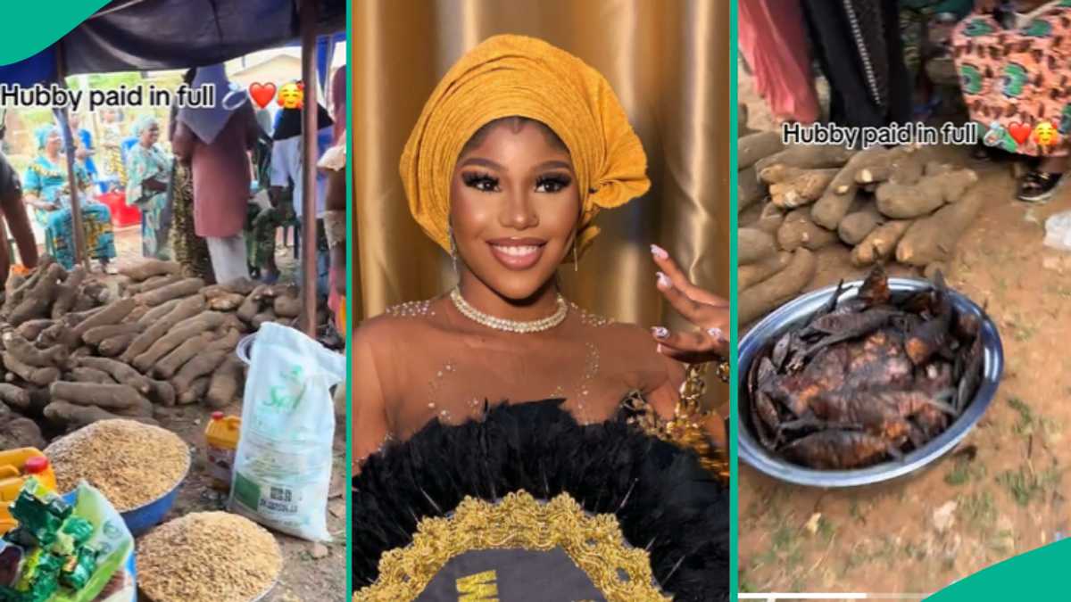 Edo Bride Shows Off Plenty of Yams and Foodstuff Her Husband Used As Dowry, Netizens Marvel