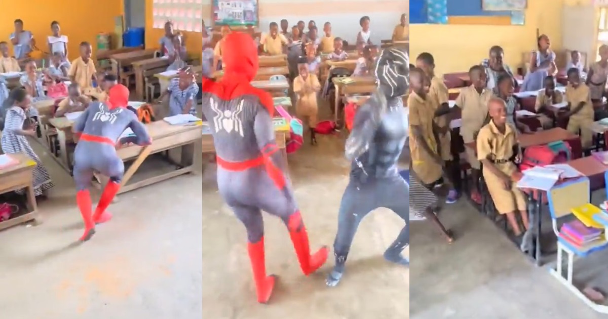 "These kids will never forget this day" – Pupils go w!ld as Spider-Man and Black Panther pays surprise visit to primary school (WATCH)