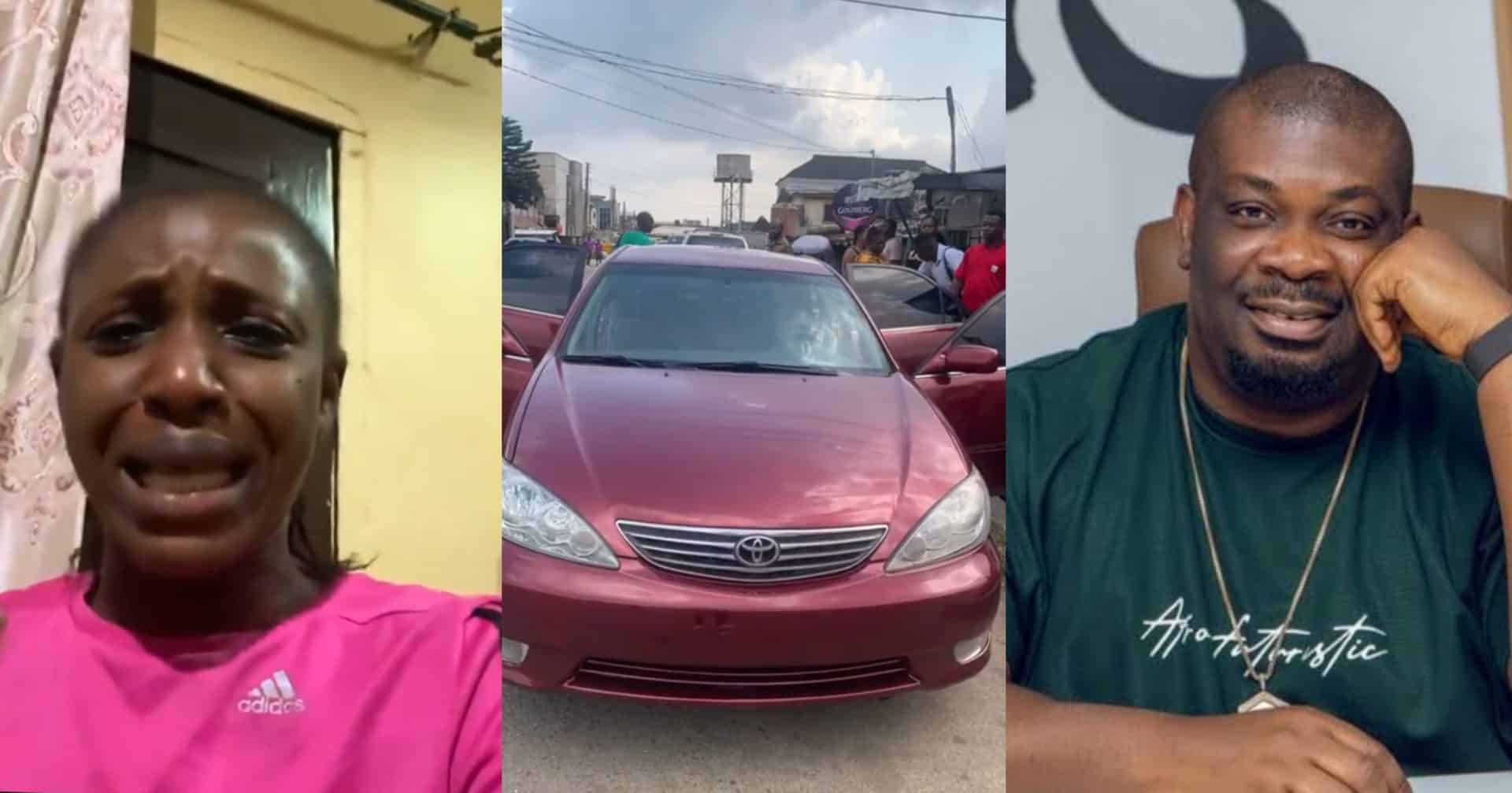 Lady sheds tears of joy as Don Jazzy gifts her N5M to buy car for children's school runs