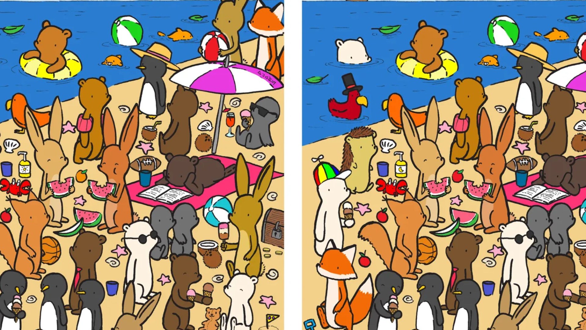 Everyone can see the beach with the happy animals - but can you spot all the differences in 11 seconds