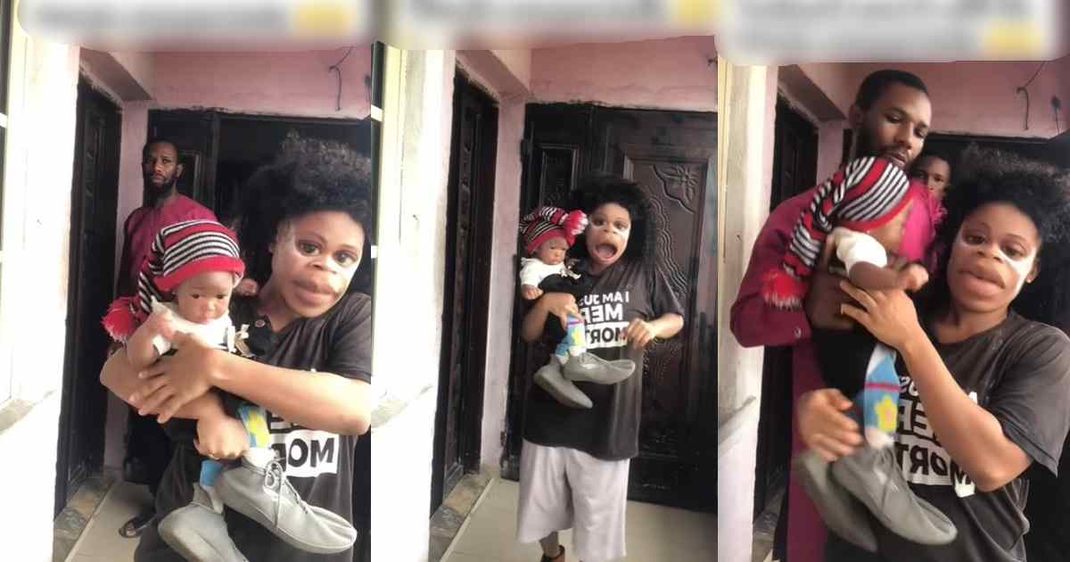 Woman caught off guard by her husband and his friend while dancing with their baby on camera(WATCH)