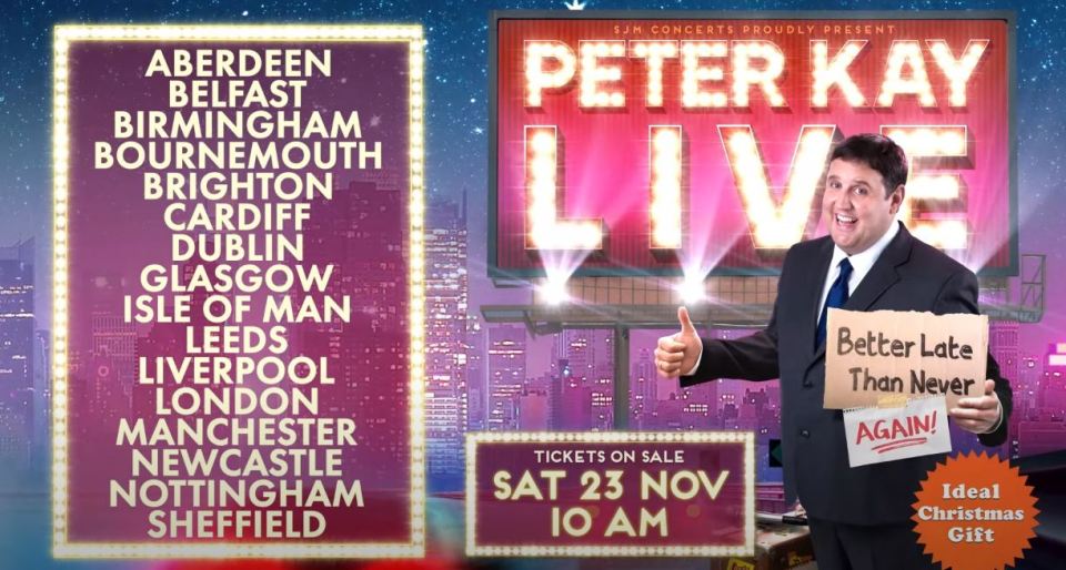 Peter Kay Live will now run until 2026 - with two extra dates in the star's native Manchester