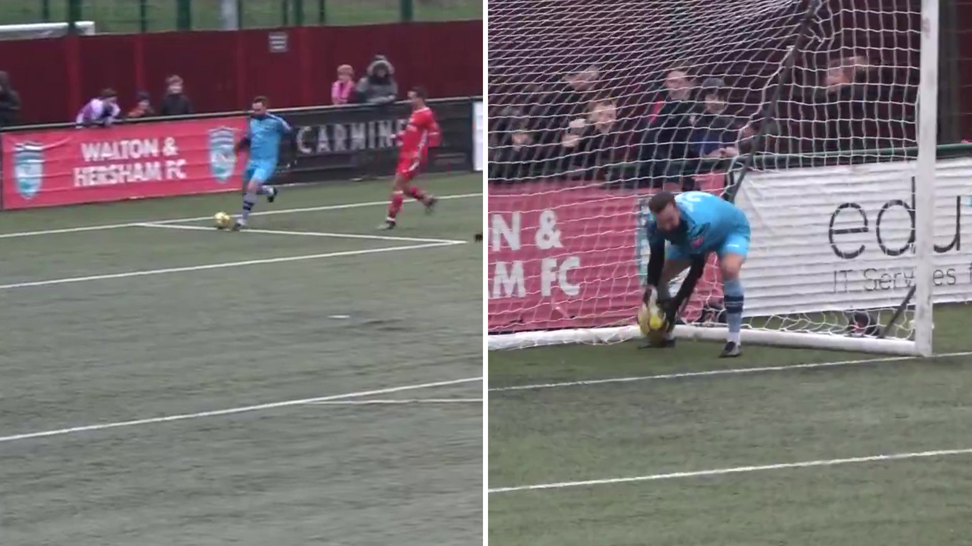 Ex-Chelsea keeper comically scores 'best own goal you'll see' after 'slapping it top bins' leaving commentators stunned