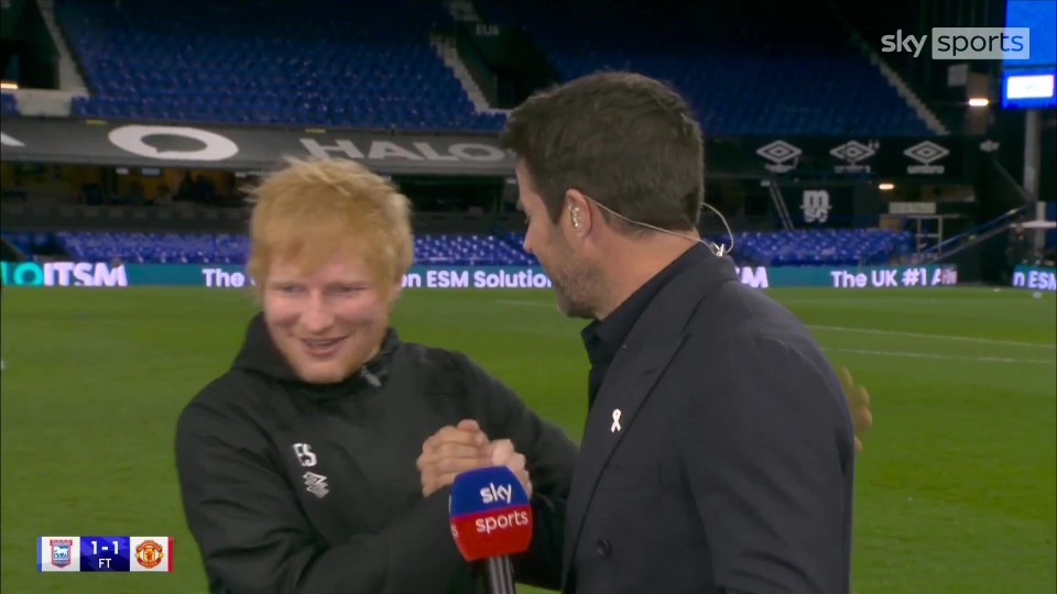 Sheeran embraced former Liverpool and England midfielder Jamie Redknapp