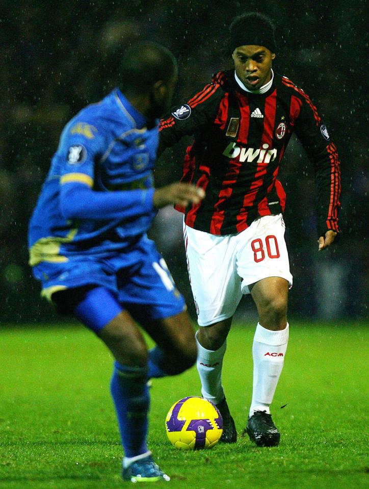 Ronaldinho starred for AC Milan against Portsmouth in 2008