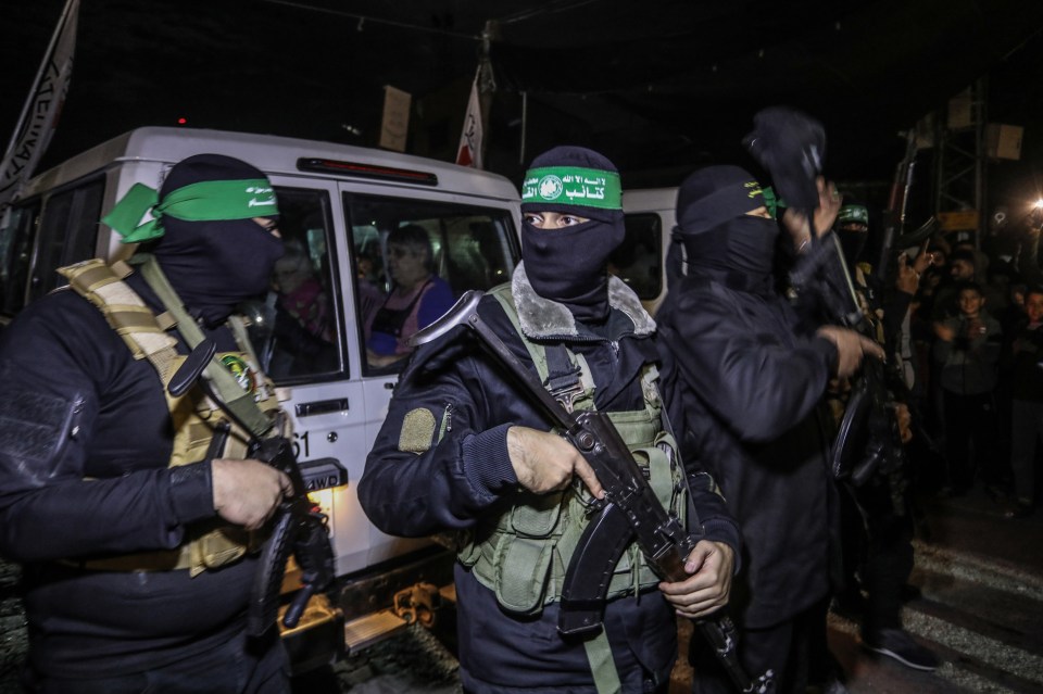 Armed Hamas terrorists during the only Gaza ceasefire in November 2023