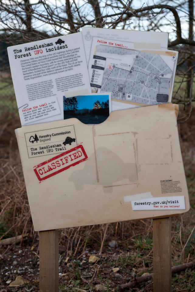 The Rendlesham Forest UFO incident information board