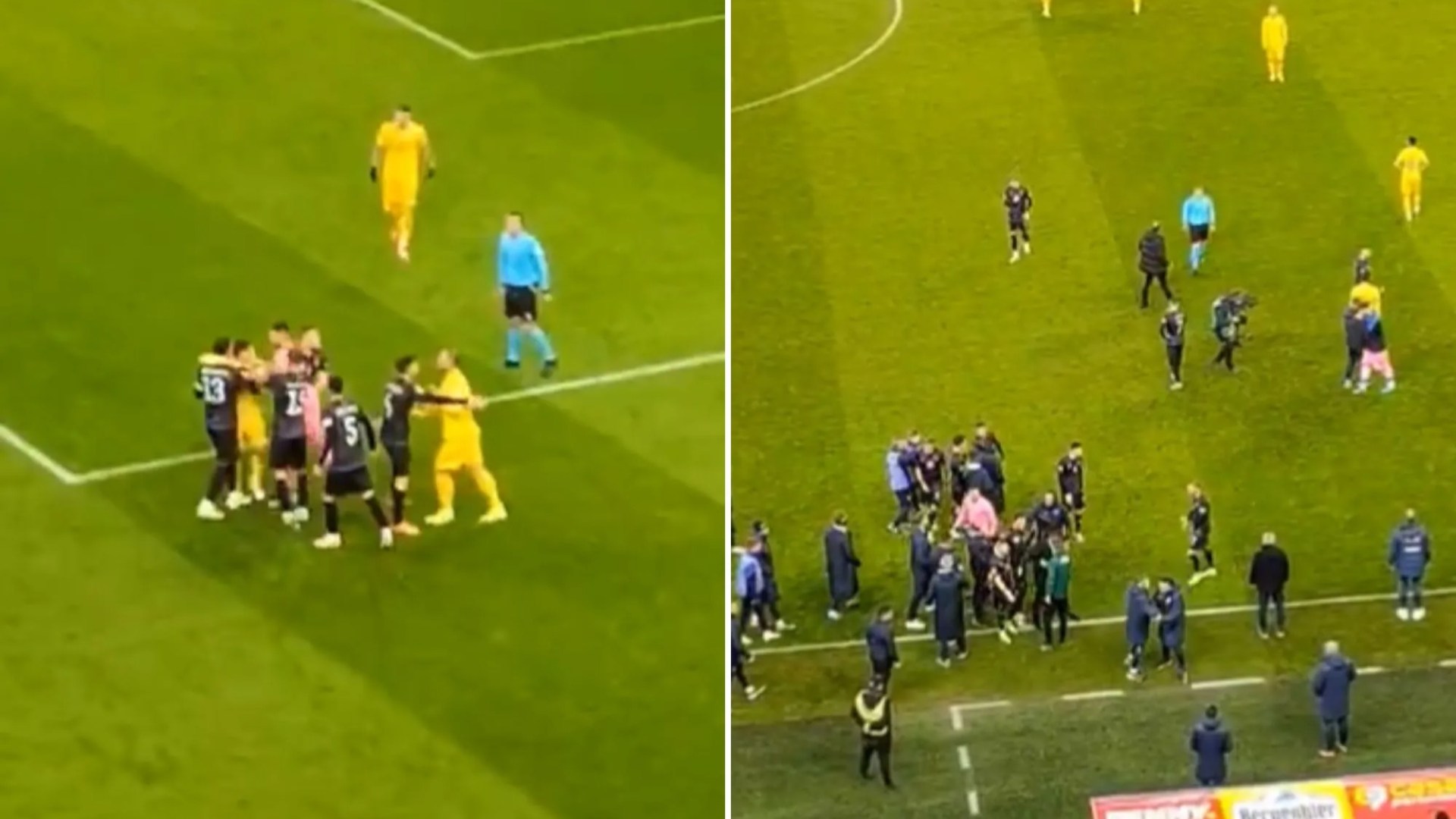 Chaotic scenes as Rangers star caught up in abandoned match as players suddenly STORM OFF pitch